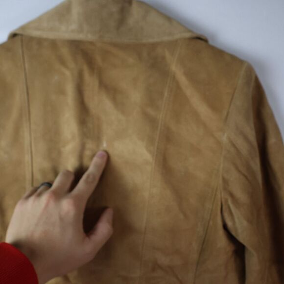 PRESTON& YORK Vtg‎ Women 100% Suede Jacket Blazer XS Lined Button Down Tan Beige - Picture 7 of 12
